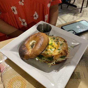 Cafe This Way - I think this was a special - smoked salmon on a bagel! - New American Near Me - Bar Harbor, Maine