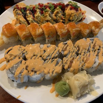 Takohachi Japanese Restaurant - Godzilla roll, dancing roll. Then spicy scallop and spicy salmon. - Japanese Near Me - Arlington, Virginia Takohachi Japanese Restaurant - Godzilla roll, dancing roll. Then spicy scallop and spicy salmon. - Japanese Near Me - Arlington, Virginia