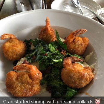 The Union Kitchen - Jumbo stuffed fried shrimp with collards and grits - New American Near Me - Houston, Texas