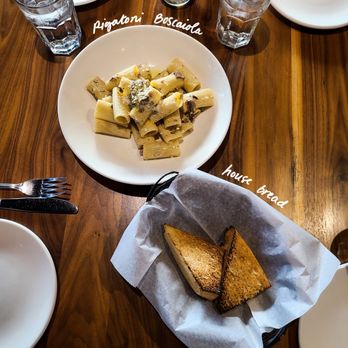 Pizzeria Omaggio - Rigatoni Boscaiola and House Bread - Pizza Near Me - Charlotte, North Carolina Pizzeria Omaggio - Rigatoni Boscaiola and House Bread - Pizza Near Me - Charlotte, North Carolina