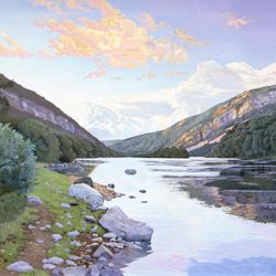 Exine - Arrow Island, Delaware Water Gap, NJ.  Oil on canvas, 60" x 120"