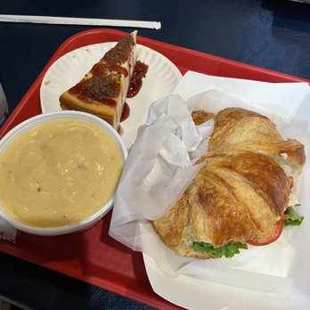 Main Eatery - Blue plate special (chicken salad on a croissant with a slice of cheesecake) with a side of au gratin potato soup. - Delis Near Me - Louisville, Kentucky