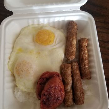 Joe's Grill Express - #2 Homemade corned beef hash, Portuguese sausage, pork links, overeasy eggs, with white rice. - American Near Me - Honolulu, Hawaii Joe's Grill Express - #2 Homemade corned beef hash, Portuguese sausage, pork links, overeasy eggs, with white rice. - American Near Me - Honolulu, Hawaii