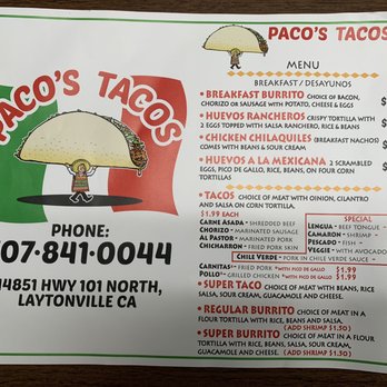 Paco’s Tacos - Menu - Mexican Near Me - Laytonville, California Paco’s Tacos - Menu - Mexican Near Me - Laytonville, California