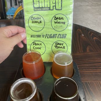 Snafu Brewing Company - From left to right; Candy Apple, Basic White Witch, Peach Cinnamon, Easy Bake Coven - Breweries Near Me - North Charleston, South Carolina Snafu Brewing Company - From left to right; Candy Apple, Basic White Witch, Peach Cinnamon, Easy Bake Coven - Breweries Near Me - North Charleston, South Carolina