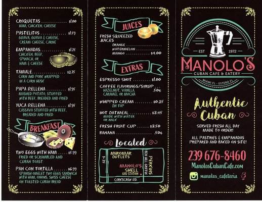 Menu photo 2 Manolo's cuban cafe Estero, FL Menu photo 2 Manolo's cuban cafe Estero, FL