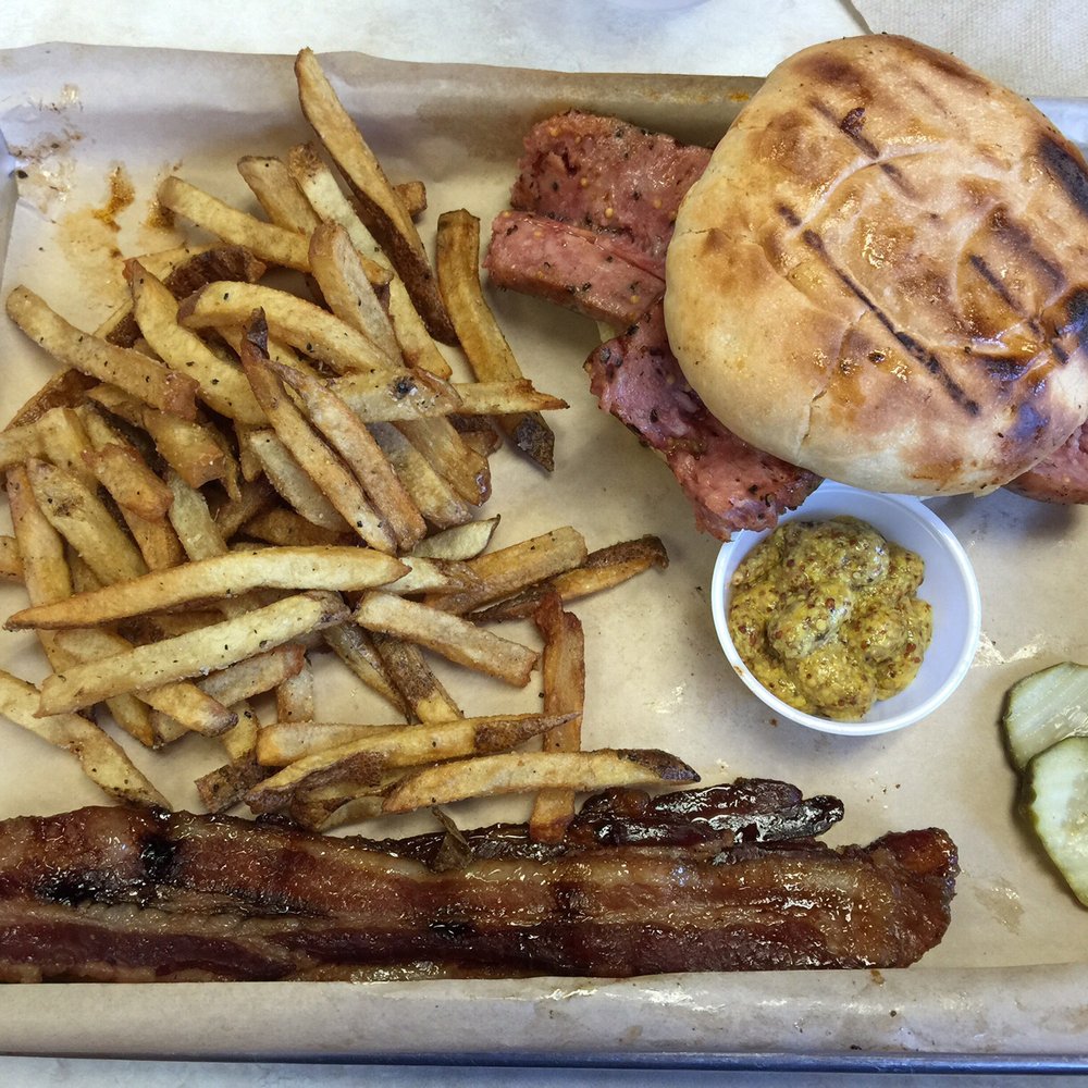 BEAST Craft BBQ - Kielbasa sammich with fries and candied bacon $10.75 - Barbeque Near Me - Belleville, Illinois BEAST Craft BBQ - Kielbasa sammich with fries and candied bacon $10.75 - Barbeque Near Me - Belleville, Illinois