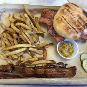 BEAST Craft BBQ - Kielbasa sammich with fries and candied bacon $10.75 - Barbeque Near Me - Belleville, Illinois