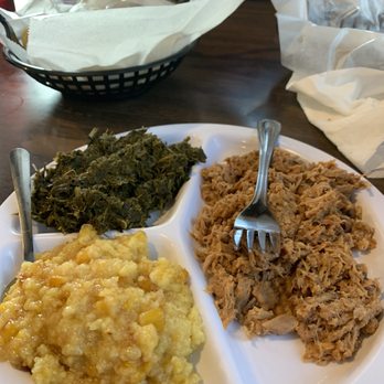Skipper's Forsyth's Bar-B-Q - Chopped Pork Plate with corn pudding and Collard Greens. - Barbeque Near Me - Henderson, North Carolina Skipper's Forsyth's Bar-B-Q - Chopped Pork Plate with corn pudding and Collard Greens. - Barbeque Near Me - Henderson, North Carolina