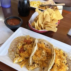 Las Fuentes Mexican Restaurant - Brown Bag Special - 3 chorizo and egg tacos for $8.99