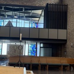 Saint Thomas Aquinas Church and Catholic Student Center - From a distance, the camera equipment cover looks like Mary with baby Jesus. Jus sayin.....