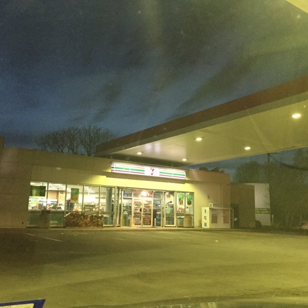 a gas station at night