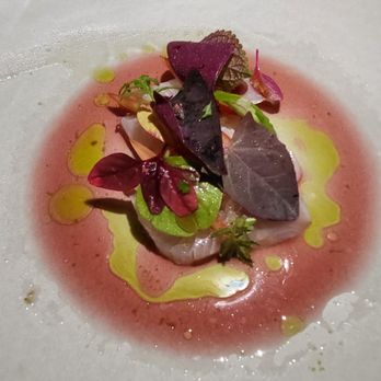 Jeune Et Jolie - crudo - amberjack, plum, shiso - French Near Me - Carlsbad, California Jeune Et Jolie - crudo - amberjack, plum, shiso - French Near Me - Carlsbad, California