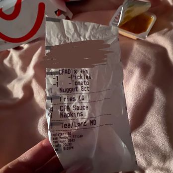 Chick-fil-A - my receipt where i bought the nuggets but don't have them - Fast Food Near Me - Santa Rosa, California Chick-fil-A - my receipt where i bought the nuggets but don't have them - Fast Food Near Me - Santa Rosa, California