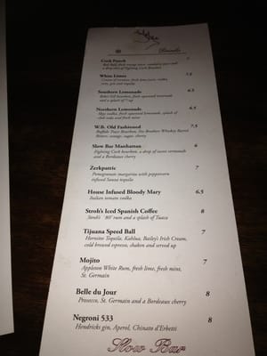 Menu photo 8 Slow Bar Portland, OR
