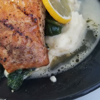 Spanglish NYC - This was the grilled salmon where you can see the potatoes were runny and the salmon didnt rest and had tons of oil - Mexican Near Me - Bayside, New York Spanglish NYC - This was the grilled salmon where you can see the potatoes were runny and the salmon didnt rest and had tons of oil - Mexican Near Me - Bayside, New York