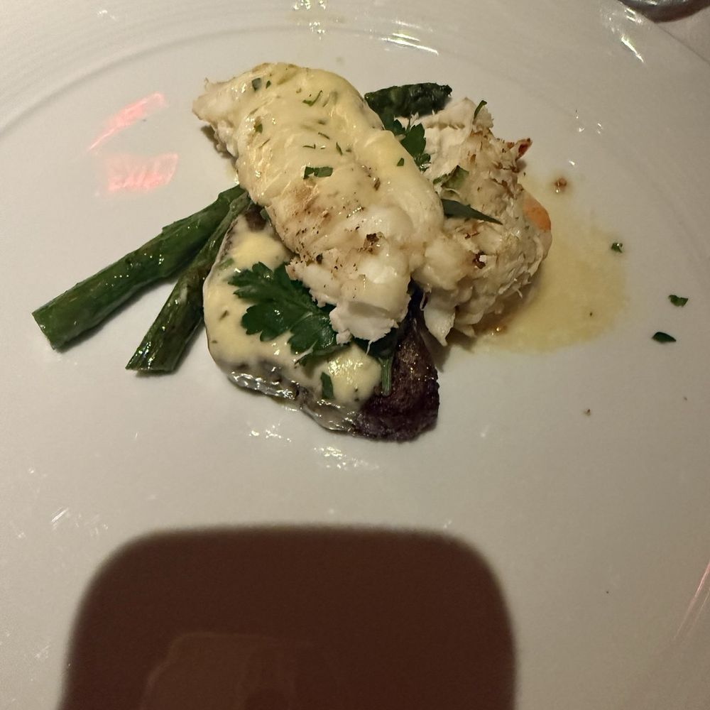 Eddie V's Prime Seafood - 10 oz Center Cut Filet Mignon and 5oz Roasted South African Lobster Beurre Blanc - Seafood Near Me - San Diego, California