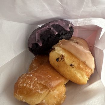 Friendly Donuts - Maple bar, glazed twist and blueberry glazed - Donuts Near Me - Orange, California Friendly Donuts - Maple bar, glazed twist and blueberry glazed - Donuts Near Me - Orange, California
