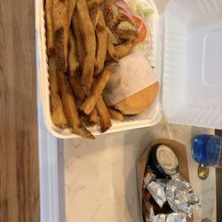 Shack Burger, fries and wings.