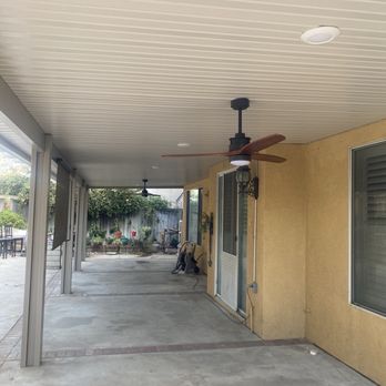 Mission Patio Cover - Recessed lights and ceiling fans installed - Patio Coverings Near Me Mission Patio Cover - Recessed lights and ceiling fans installed - Patio Coverings Near Me