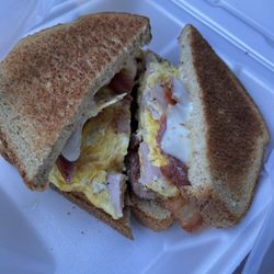 DC Donut Cafe - #5. Ham, Eggs, Sausage, Bacon and Cheese Sandwich