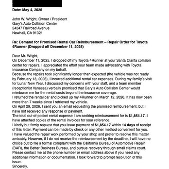 Gary's Auto Collision Center - Certified Mail - Body Shops Near Me - Newhall, California