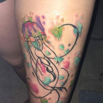 Atomic Tattoo - My fiancees 2 session jelly fish after it was finished demi has sizzle for sure - Piercing Near Me - Austin, Texas