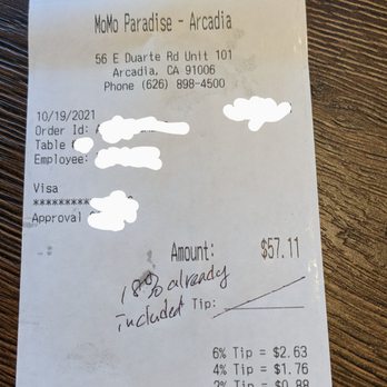 Mo Mo Paradise - Asking for additional tips - Japanese Near Me - Arcadia, California Mo Mo Paradise - Asking for additional tips - Japanese Near Me - Arcadia, California
