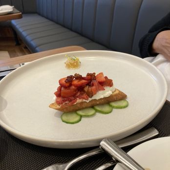 Le Parlementaire - Bruschetta with added strawberries and cheese ( part of the local strawberry special menu) - Canadian (New) Near Me - Quebec City, Quebec
