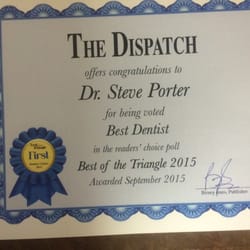 Singley & Crane Family Dentistry - The Dispatch offers congratulations to Dr. Steve Porter for being voted BEST DENTIST in the readers' choice poll Best of the Triangle 2015