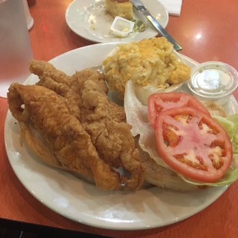 Amy Ruth's - 3 piece cat fish on a Kaiser roll + mac & cheese side. Delish - Southern Near Me - New York, New York