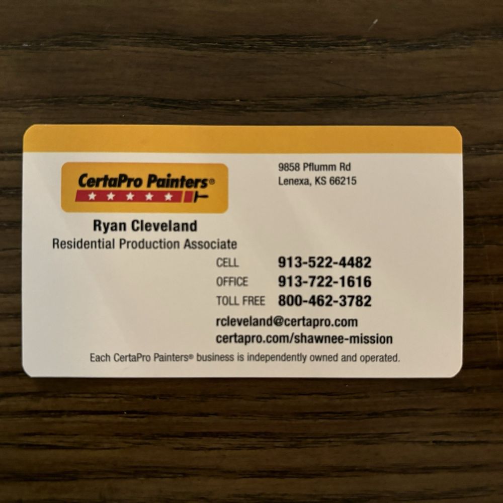 CertaPro Painters of Lee's Summit - Ryan's Card - Painters Near Me - Lees Summit, Missouri CertaPro Painters of Lee's Summit - Ryan's Card - Painters Near Me - Lees Summit, Missouri