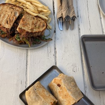 Blueys Kitchen - Skirt Steak Sammie ($17) & Breakfast Burrito ($15.50) - Cafes Near Me - Santa Monica, California