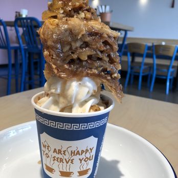 Pita GR - GR Frozen Yogurt with Baklava on top - Mediterranean Near Me - Downey, California