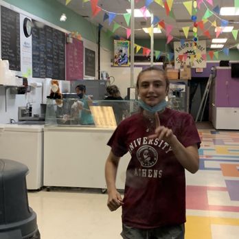 Rick's Gourmet Ice Cream - one of the girls who saw me taking a picture and then tried to come unlock the door - Ice Cream & Frozen Yogurt Near Me - Keene, New Hampshire
