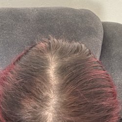 Savvy Shears - The top of my hair! Agreed to keep my natural color but somehow got solo by with red at the roots!