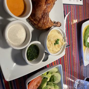 Lima Peruvian Cuisine - The 1/4 roasted chicken with mashed potatoes and their salad. - Peruvian Near Me - Broken Arrow, Oklahoma