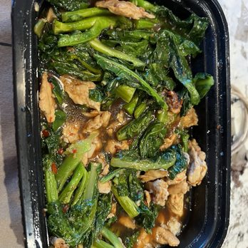Thai Pop - Chinese broccoli with chicken. As you can see, chicken is pretty scarce - Thai Near Me - Rochester, Minnesota Thai Pop - Chinese broccoli with chicken. As you can see, chicken is pretty scarce - Thai Near Me - Rochester, Minnesota