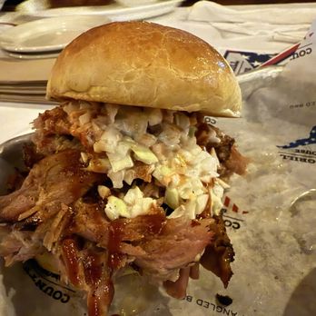 County Grill & Smokehouse - Pit master sandwich w/ warm potato salad & - Barbeque Near Me - Hampton, Virginia