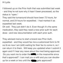 Premera Blue Cross - Message from my doctor on Thursday. Still waiting.