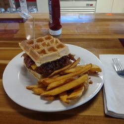 Big League Sports Bar & Grill - Chicken and Waffle Sammy. Good taste, but the waffle-as-a-bun was very dry and fell apart quickly.