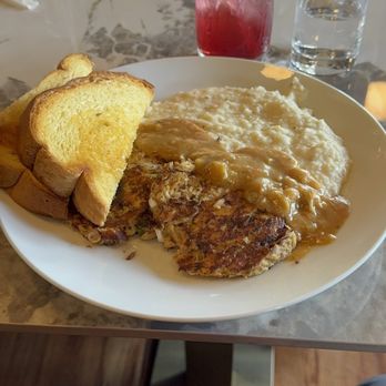 Pandora On The Square - Salmon croquettes and grits. - Southern Near Me - McDonough, Georgia