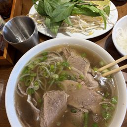 Pho with rare beef and brisket