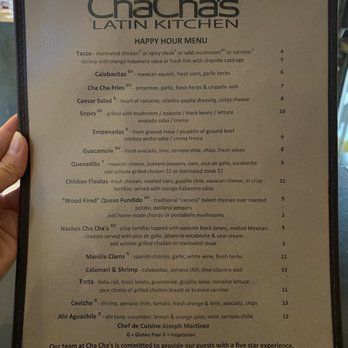 Cha Cha's Latin Kitchen - Menu as of Dec. 2022 - Mexican Near Me - Irvine, California