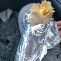 Taqueria Extra Truck - Breakfast Bacon egg  beans potatoes chesse burrito.  Breakfast Burrito