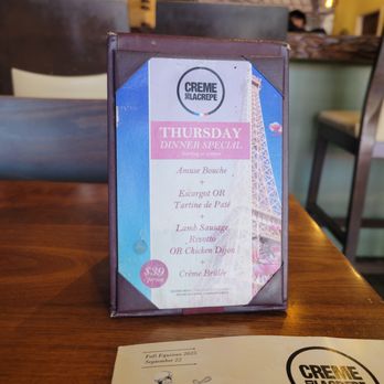 Creme De La Crepe - Table flyer - French Near Me - Hermosa Beach, California