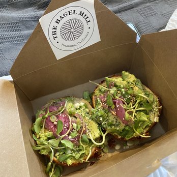 The Bagel Mill - Avocado toast on a pizza bagel - Bagels Near Me - Petaluma, California The Bagel Mill - Avocado toast on a pizza bagel - Bagels Near Me - Petaluma, California