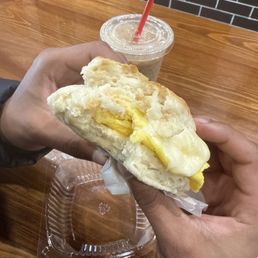 Fluffy and hot breakfast biscuit sandwich
