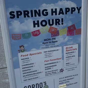 Gordo's Tiny Taco Bar - Happy hour menu M-F: 4-6pm - Salad Near Me - Chicago, Illinois