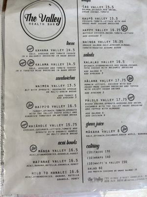 Menu photo 2 The Valley Health Bar Honolulu, HI Menu photo 2 The Valley Health Bar Honolulu, HI